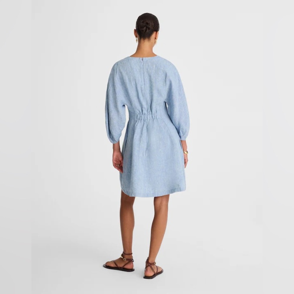 Madewell Splitneck Mini Dress in 100% Linen - Sunfaded Blue - Size 00 - Picture 4 of 15